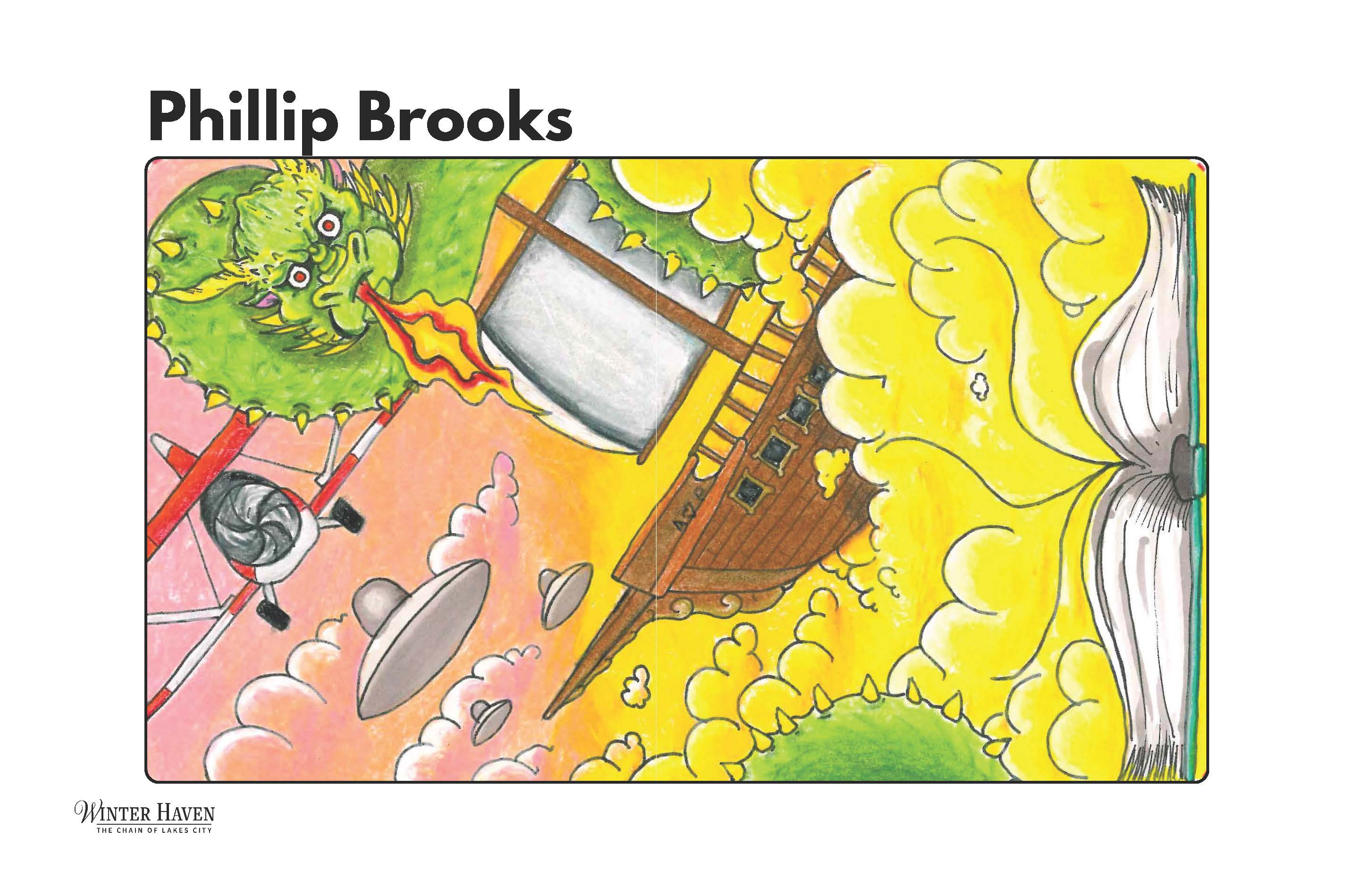 Phillip Brooks art, dragon ship with airplane