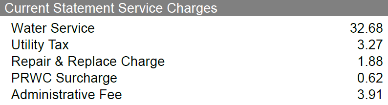 Snippet of Current Statement Services Charges on Utility Bill